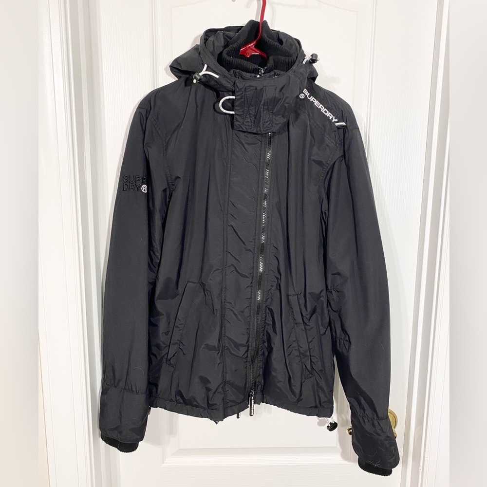 Superdry Hooded Tech Windsport Fleece Lined Windbreaker Jacket Black Men’s Small